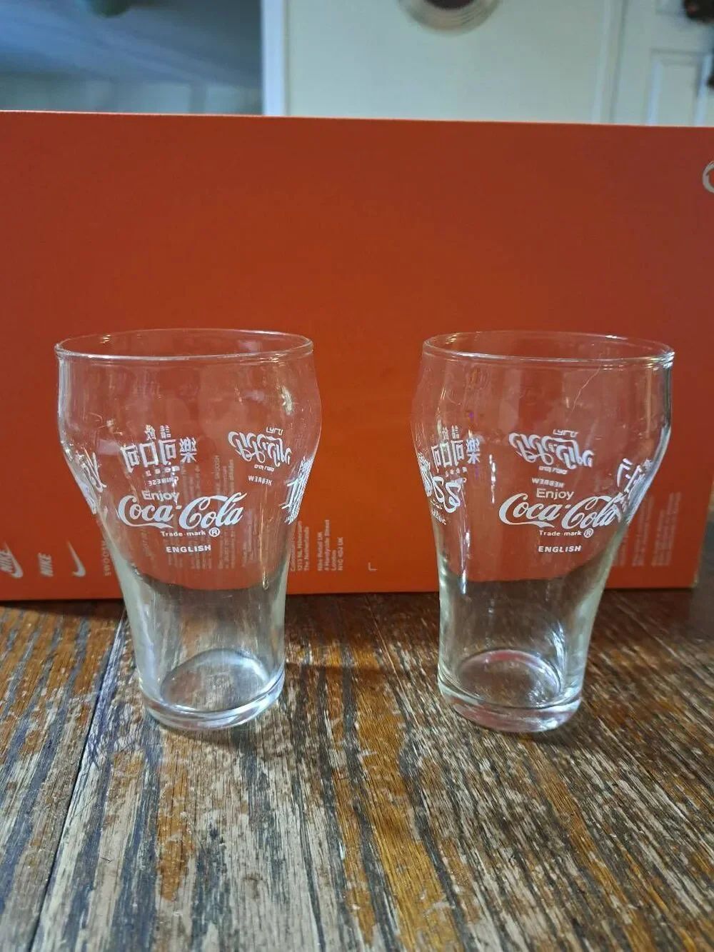 Vintage 1976 Set 2 Coca Cola Glasses in 5 Different Languages